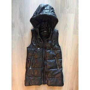 Black Long Puffer Vest - Size XS